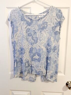 Sigrid Olsen light  Blue Floral Cap-Sleeve Women's Top - size M